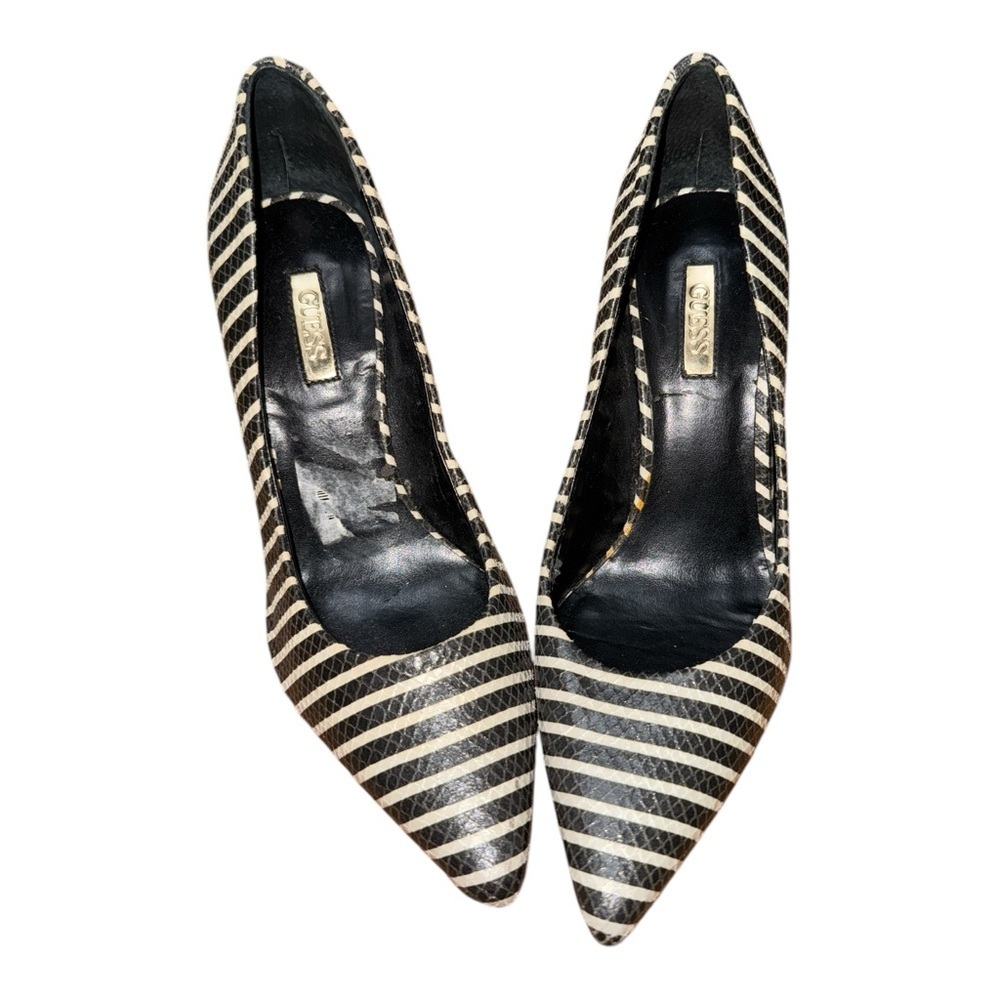 Guess Black and White Striped Stiletto Heels